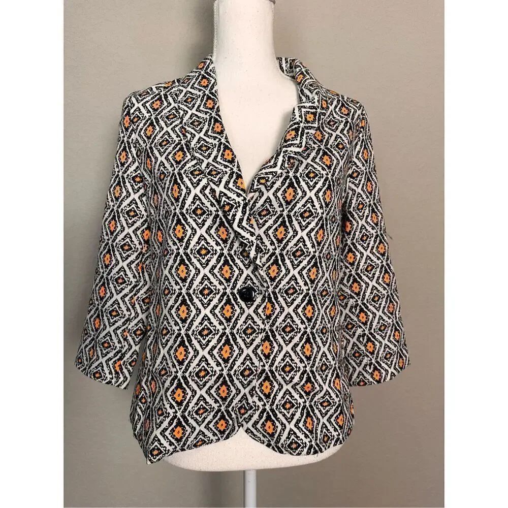 NEW Lucca Couture Black White Yellow Blazer Large